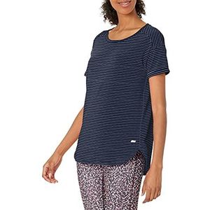 Amazon Essentials Women's Lichtgewicht Studio T-shirt met ronde hals en casual pasvorm (verkrijgbaar in grote maten), Marineblauw Streep, S