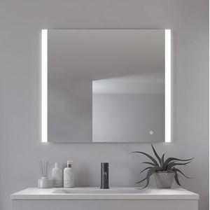 Loevschall Vega Vierkante spiegel met verlichting, led-spiegel met aanraakschakelaar, 80 x 70 cm, badkamerspiegel met ledverlichting, verstelbare badkamerspiegel met verlichting