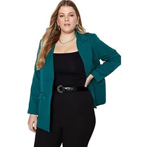 Trendyol Vrouwen Plus Size Regelmatige Double-Breasted Revers Kraag Geweven Plus Size Jas, Groen, 72 NL