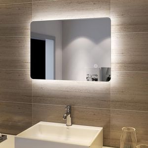 SONNI Led-badkamerspiegel, lichtspiegel, led-spiegel, wandspiegel met touch-schakelaar, badkamerspiegel met verlichting, 50 x 70 cm, koudwit, 6400 K, energiebesparend