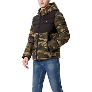 Tommy Hilfiger Klassieke donsjack met capuchon voor heren (standaard en groot en lang) alternatieve buitenkledingjas, Camo/Zwart Tweekleurig, S
