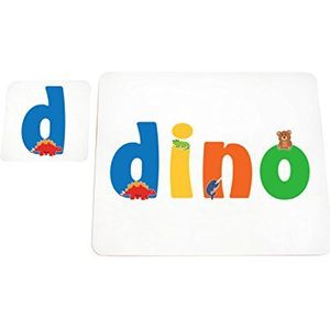 Little Helper LHV-DINO-COASTERANDPLACEMAT-15IT onderzetters en placemats met gepolijste afwerking, gepersonaliseerd naam, meerkleurig, 21 x 30 x 2 cm