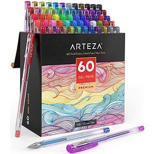 Arteza Gelstifte, 60 bunte Gelschreiber in verschiedenen Farben mit 0.8-1.0 mm Stiftspitzen, hochwertige Gelmalstifte für Scrapbooking, zum Ausmalen von Mandalas und Zeichnen…