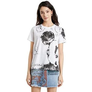 Desigual Mickey T-shirt voor dames, ronde kraag, logo, wit, XXS