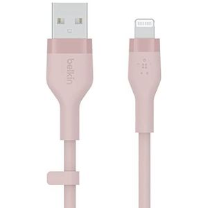 Belkin BoostCharge Flex siliconen USB Type A/Lightning-kabel (2 m), MFi-gecertificeerde laadkabel voor iPhone 14/14 Plus, 13, 12, Pro, Max, mini, SE, iPad en meer – Roze