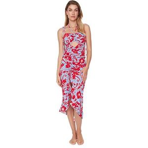 Trendyol Standaard mouw Halternek lichaamskegel Strandjurk met gesmokte details en bloemenprint TBESS20EL1972