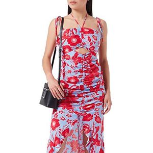 Trendyol Damesjurk met bloemensteek vensterwinkel gedetailleerde strandjurk jurk, pomegranaat bloesem, 36