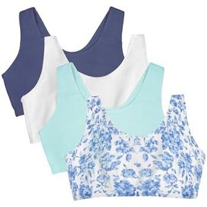 Fruit of the Loom Sportbeha voor dames, tankstijl, katoen, ondoorzichtig, verpakking van 3 stuks, Modern Tapestry/Wit/Aruba Blauw/Nederlands Blauw, 66