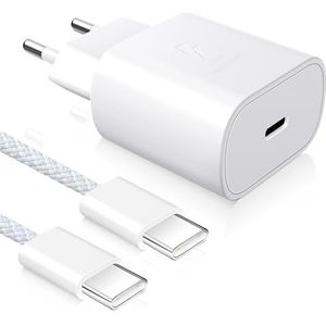 YISH Oplader Usb C Snel Opladen 25W: PD 3.0 Voeding USB Type C Stekker Snelle Oplader Met 60W 1m USB C Op C Kabel Compatibel Met iPhone 16 15 Pro Max Samsung Galaxy S25 S24 S23 Pixel Sony iPad