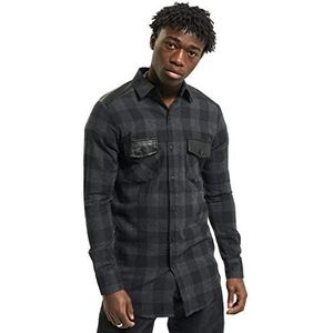 Urban Classics Heren Side Zip Leather Shoulder Flanel Shirt Vrijetijdshemd, meerkleurig (Blk/Cha 445), S