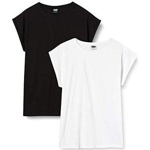 Urban Classics Dames T-shirt Extended Shoulder Tee 2-Pack, set van 2 T-shirts voor vrouwen, verkrijgbaar in verschillende kleuren, maten XS-5XL, zwart/wit, S