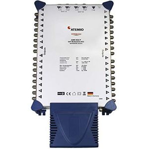 Atemio AMS932P Power-Line Multischakelaar, 2 satellieten voor maximaal 32 deelnemers/receivers (UHD, 4K, HDTV, actieve terrestrik) wit/blauw