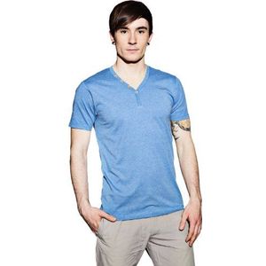 ESPRIT Heren T-shirt V-hals met knopen - Slim Fit, blauw (Blue Delight Melange 137), M