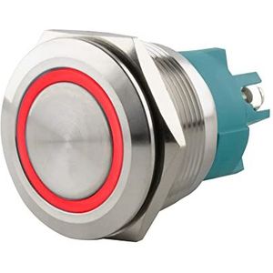 SeKi Roestvrijstalen drukschakelaar Ø25 mm vergrendelend platte kop vorm gekleurde verlichte LED ring in rood schroefaansluiting