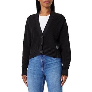 Calvin Klein Jeans Dames Label Chunky Sweater Cardigan, Zwart, M