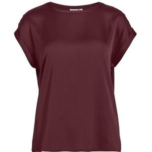 Vila Dames Viellette S/S Satin Top/Su-Noos T-shirt, Cabernet, 44