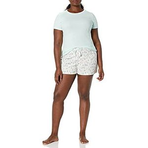 Amazon Essentials Dames Poplin Short and Sleep Tee Set, Mint Groen Wit Cactus, Medium