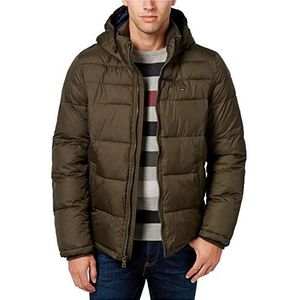 Tommy Hilfiger Klassieke donsjack met capuchon voor heren (standaard en groot en lang) alternatieve buitenkledingjas, Olijf, XXL tall