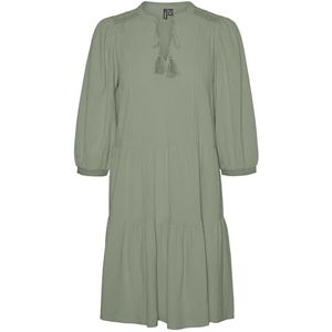 VERO MODA women short dress with drawstring midi 3/4 sleeves summer dress tunic, Colour:Green-3, Size:XS