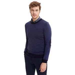 DeFacto Heren gebreide trui met lange mouwen ronde hals sweater - slim fit trui voor heren tops (marineblauw, L), navy, L