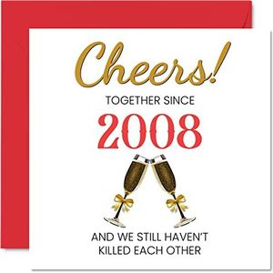 Grappige 16e verjaardag kaart voor echtgenoot vrouw - samen sinds 2008 - Gelukkige 16e huwelijksverjaardag kaarten voor partner, I Love You Gifts, 145 mm x 145 mm wenskaarten voor zestiende jubilea