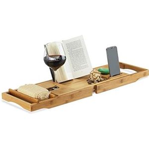 Relaxdays badplank bamboe - badbrug van hout - uitschuifbaar - boekensteun - glashouder