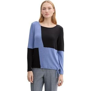 TOM TAILOR T-shirt met lange mouwen voor dames, 37560 - blauw zwart kleurblok, XXL