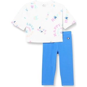 Champion Legacy Icons G - Graphic Crewneck T-shirt & shorts compleet, wit/blauw jeans, 9-10 jaar meisjes en meisjes SS24, wit/blauwe jeans, 9-10 Jaar