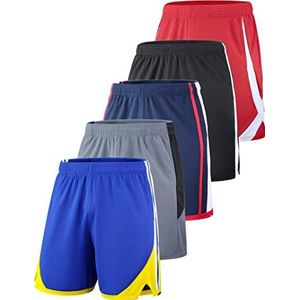 Liberty Imports 5-pack sneldrogende atletische shorts voor heren met zakken, elastische taille activewear voor workout, gym, basketbal, Blauw/Geel, Grijs/Zwart, Navy/Rood, Zwart/Wit, Rood/Wit, S