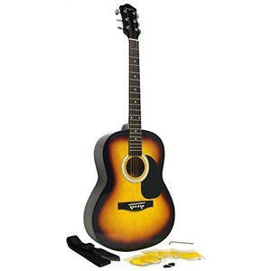 Martin Smith W-100-SB-PK akoestische gitaarset met gitaarsnaren, gitaarplectrums en gitaarriem, Medium, Sunburst