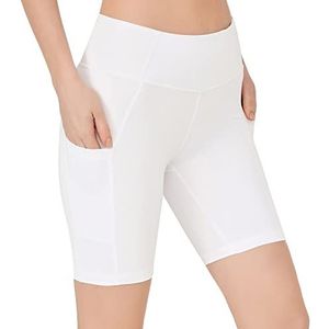 LOS OJOS Fietsbroek voor dames, korte hardloopbroek met zakken, hoog getailleerde biker, yoga- en hardloopshorts voor dames, kort, wit, XS