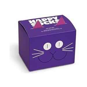 Happy Socks Cat Gift Box, Kleurrijke en Leuke, Sokken voor Dames en Heren, Blauw-Roze-Lila-Geel (41-46)