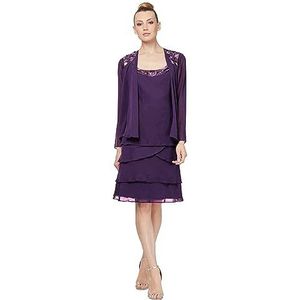 S.L. Fashions Women's Mother of The Bride Jacket Dress with Sequined Cut Out Shoulder Regular Sizes, Eggplant, 12 Petite