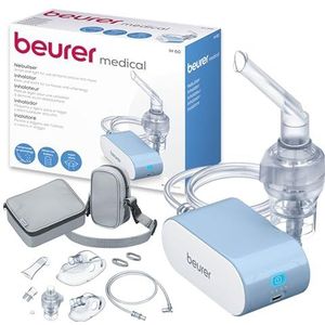 Beurer IH 60 Inhalator, vernevelaar, stille en draagbare inhalator met oplaadbare batterij, met compressor persluchttechnologie bij verkoudheid, astma en andere aandoeningen aan de luchtwegen, blauw