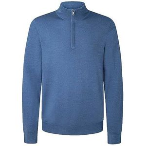 Hackett London Heren GMD Merino Silk HZIP Pullover Sweater, Blauw (Staal Blauw), S, Blauw (Steel Blue), S