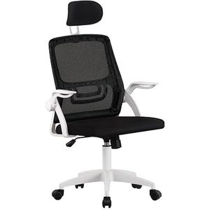 HOGAR24 ES Ergonomische bureaustoel, gamingstoel met lendensteun, bureaustoel, verstelbare hoofdsteunen en armleuningen, comfortabele bureaustoel met wielen, wit