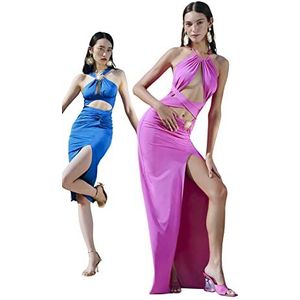 Trendyol FeMan Shift getailleerde gebreide avondjurk, Fuchsia,34, Fuchsia, 32