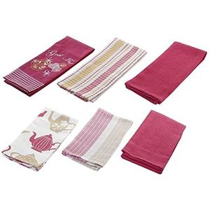 DKD Home Decor Theedoekenset wit roze katoen (2 stuks)