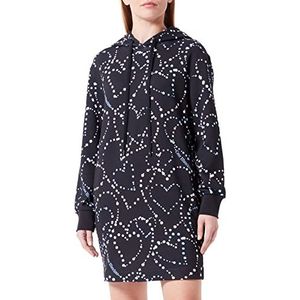 Love Moschino Dames Long-Sleeved Hoodie Allover Storm of Hearts Printed Jurk, BLE, 38