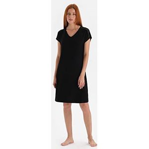 Dagi Dames Sleepwear Short Sleeve, Crew Neck, Basic, Regular Nightie Nightgown, zwart, XL
