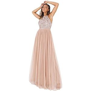 Maya Deluxe 6134-MAXI Maya verfraaid halterhals maxi-jurk voor dames, bruidsmeisje, Taupe Blush,48