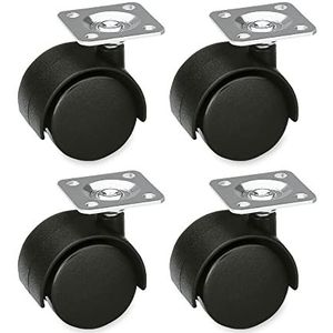 Amig - 4-pack meubelwielen model 1500 | met stalen plaat | afmetingen: diameter Ø 35 mm | max. belasting per rol: 25 kg | gemaakt van nylon | kleur: zwart | zonder rem