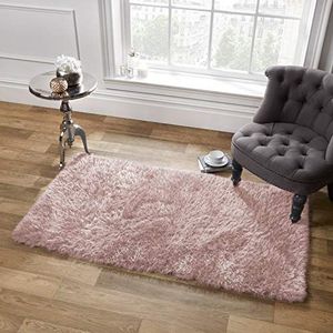 Sienna Shaggy-tapijt, 5 cm pool, 160 x 230 cm, synthetisch, polyester, katoen, roze, 160 x 230 cm