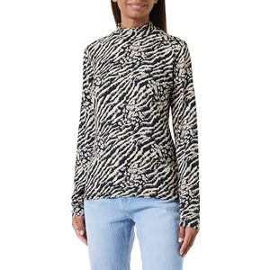 KAFFE Dames T-shirt slim fit lange mouwen turtleneck bedrukte jersey top, Zwarte en bruine dierenprint, XL