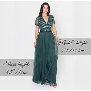 Maya Deluxe Dames Maxi Jurk Dames Bruidsmeisje V-hals Baljurk Korte Mouwen Lange Elegante Empire Taille Bruiloft, Emerald Groen, 36