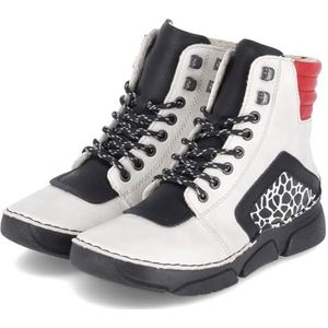 Rieker - Sneakerboots - Offwhite/zwart/rood - Enkelhoog - Sleehak - Ritssluiting en Vetersluiting