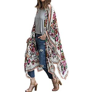 Hibluco Vrouwen Bloemen Chiffon Kimono Lange Vest Badmode A-k 9, S, A-K 9, S