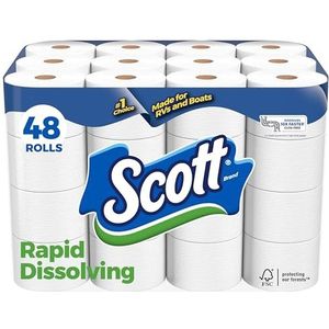 Scott Snel oplossend toiletpapier, 48 dubbele rollen (6 verpakkingen van 8) = 96 gewone rollen, 231 vellen per rol, gemaakt voor campers en boten