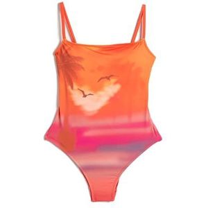 Koton Dames Tropical Bedrukte Spaghetti Strappy Padded Zwempak Zwembroek, Oranje design (2d2), 44