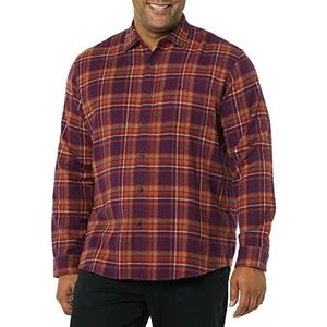 Amazon Essentials Men's Flanellen overhemd met lange mouwen (verkrijgbaar in grote en lange maten), Pruim Plaid, XS